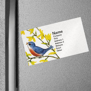 Cute Singing Blue Bird Träd Gren Magnetiska Visitkort