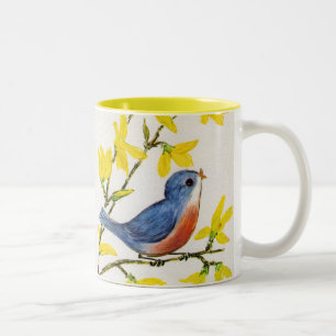 Cute Singing Blue Bird Träd Två-Tonad Mugg
