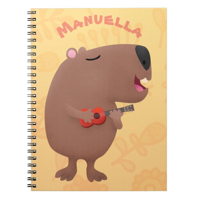 Cute singing capybara ukulele tecknad illustration anteckningsbok (Framsidan)
