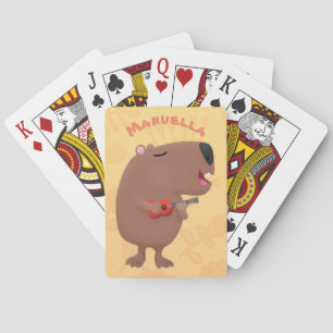Cute singing capybara ukulele tecknad illustration casinokort