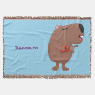 Cute singing capybara ukulele tecknad illustration filt