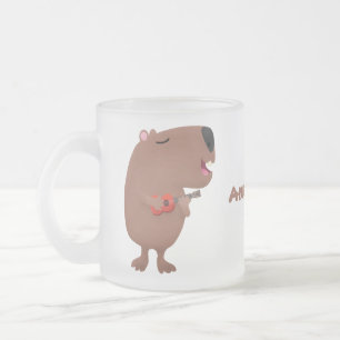 Cute singing capybara ukulele tecknad illustration frostad glasmugg