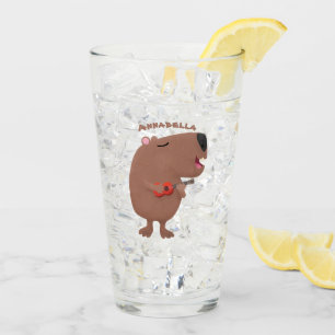 Cute singing capybara ukulele tecknad illustration glaskopp