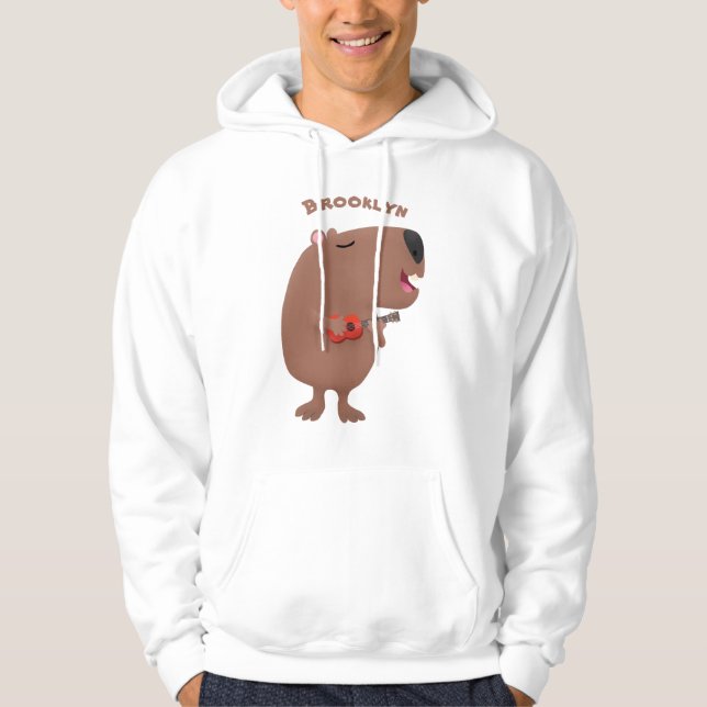 Cute singing capybara ukulele tecknad illustration hoodie (Framsida)