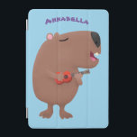 Cute singing capybara ukulele tecknad illustration iPad mini skydd<br><div class="desc">Kapybara i lycklig sjunger och spelar ukulele. Ritad i illustration av roligtens tecknad stil.</div>