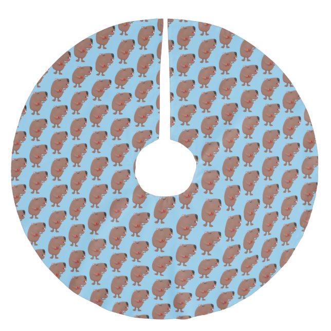 Cute singing capybara ukulele tecknad illustration julgransmatta borstad polyester (Framsidan)