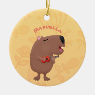 Cute singing capybara ukulele tecknad illustration julgransprydnad keramik