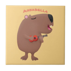 Cute singing capybara ukulele tecknad illustration kakelplatta