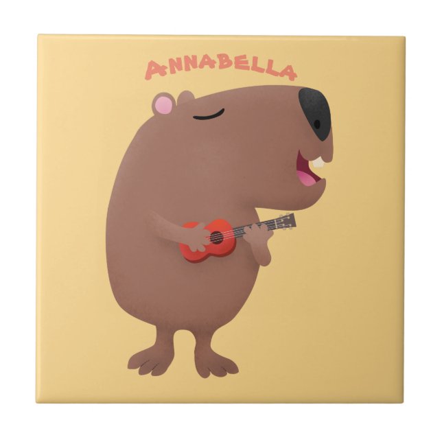 Cute singing capybara ukulele tecknad illustration kakelplatta (Framsidan)