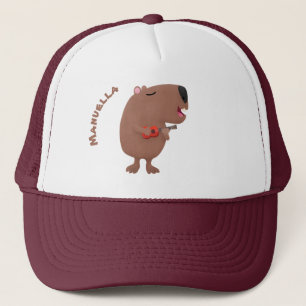 Cute singing capybara ukulele tecknad illustration keps