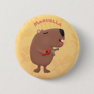Cute singing capybara ukulele tecknad illustration knapp