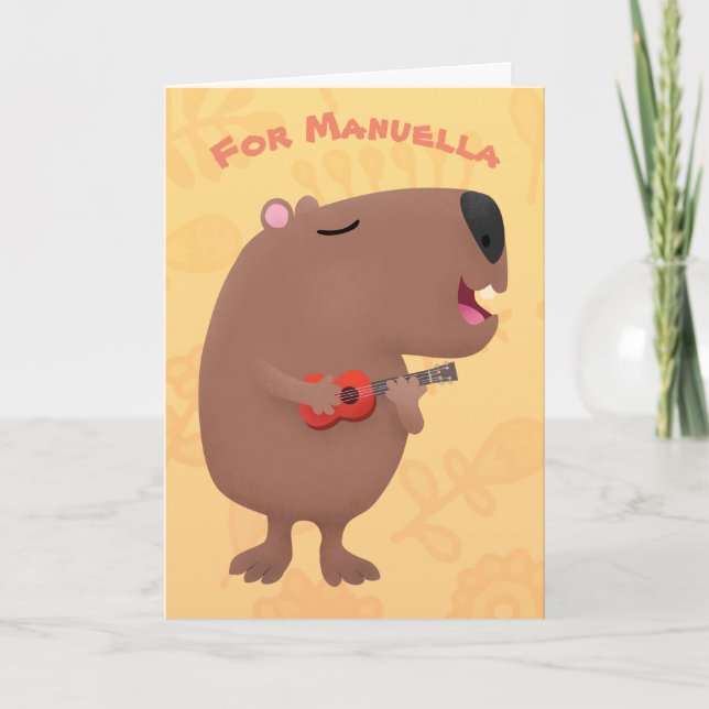 Cute singing capybara ukulele tecknad illustration kort (Framsida)