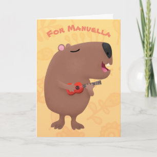Cute singing capybara ukulele tecknad illustration kort