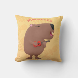 Cute singing capybara ukulele tecknad illustration kudde
