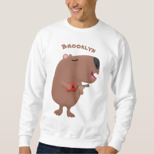 Cute singing capybara ukulele tecknad illustration lång ärmad tröja