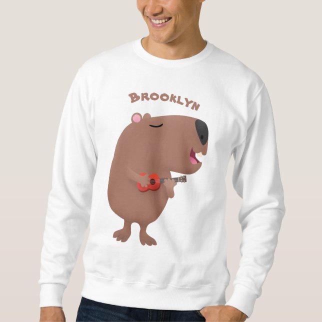 Cute singing capybara ukulele tecknad illustration lång ärmad tröja (Framsida)
