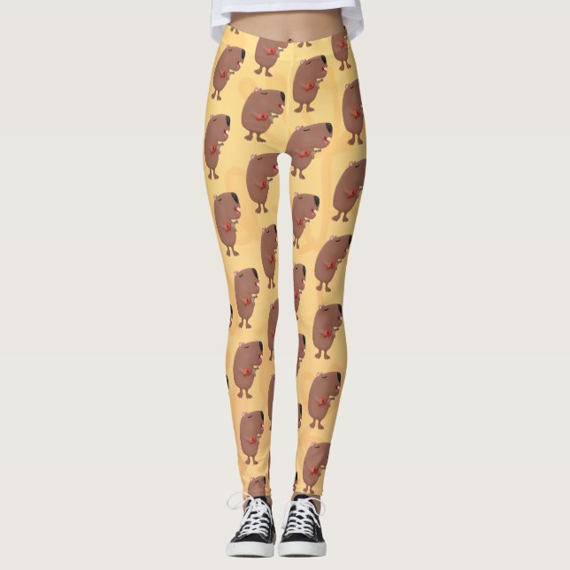 Cute singing capybara ukulele tecknad illustration leggings (Framsida)