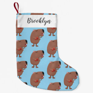 Cute singing capybara ukulele tecknad illustration liten julstrumpa
