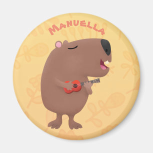 Cute singing capybara ukulele tecknad illustration magnet