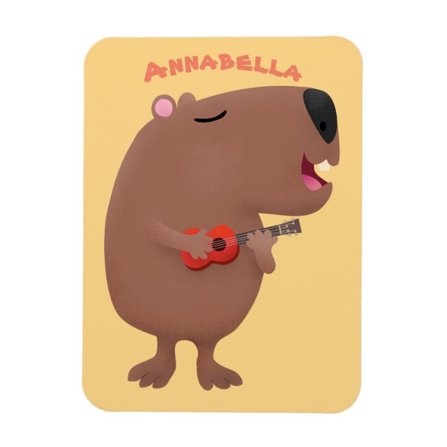 Cute singing capybara ukulele tecknad illustration magnet (Vertikal)