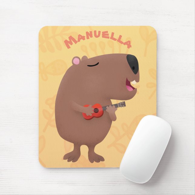 Cute singing capybara ukulele tecknad illustration musmatta (Med mus)