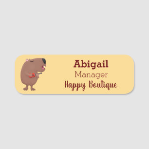 Cute singing capybara ukulele tecknad illustration namnbricka