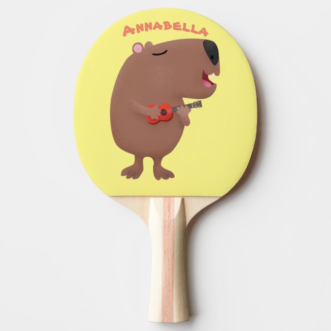 Cute singing capybara ukulele tecknad illustration pingisracket (Framsidan)
