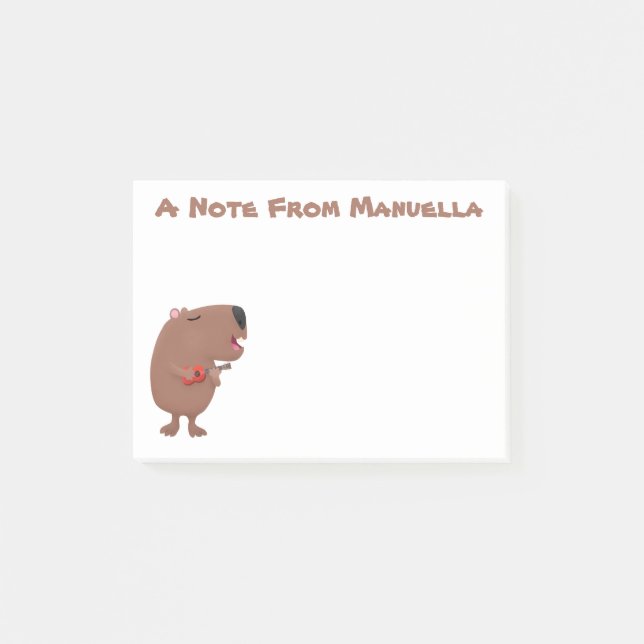 Cute singing capybara ukulele tecknad illustration post-it block (Framsida)