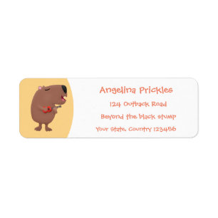 Cute singing capybara ukulele tecknad illustration returadress etikett