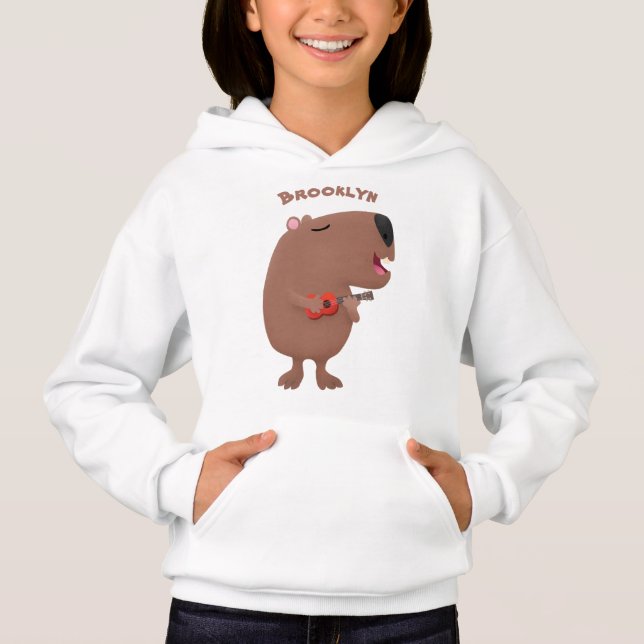 Cute singing capybara ukulele tecknad illustration t shirt (Framsida)