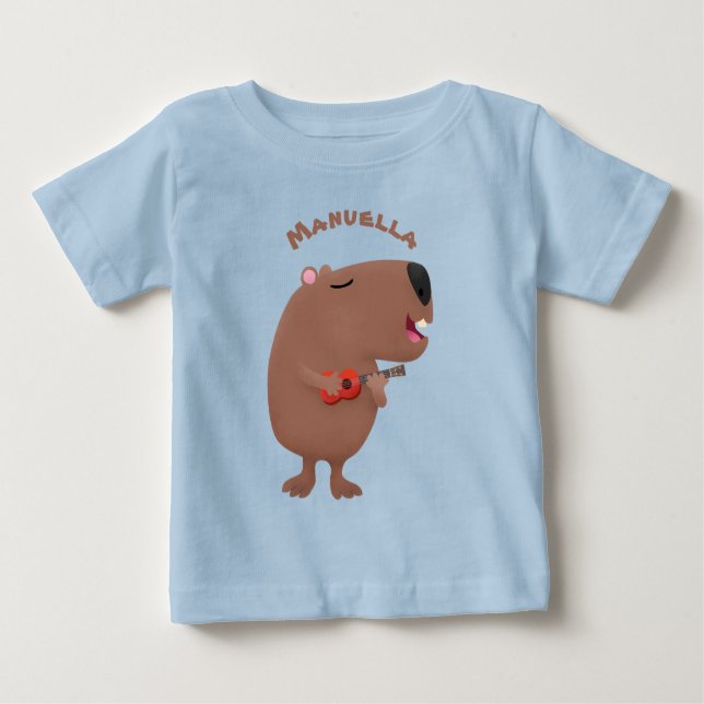 Cute singing capybara ukulele tecknad illustration t shirt (Framsida)