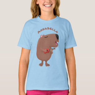 Cute singing capybara ukulele tecknad illustration t shirt