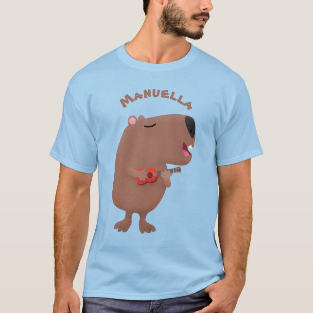 Cute singing capybara ukulele tecknad illustration t shirt (Framsida)