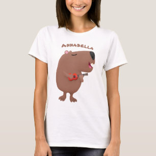 Cute singing capybara ukulele tecknad illustration t shirt