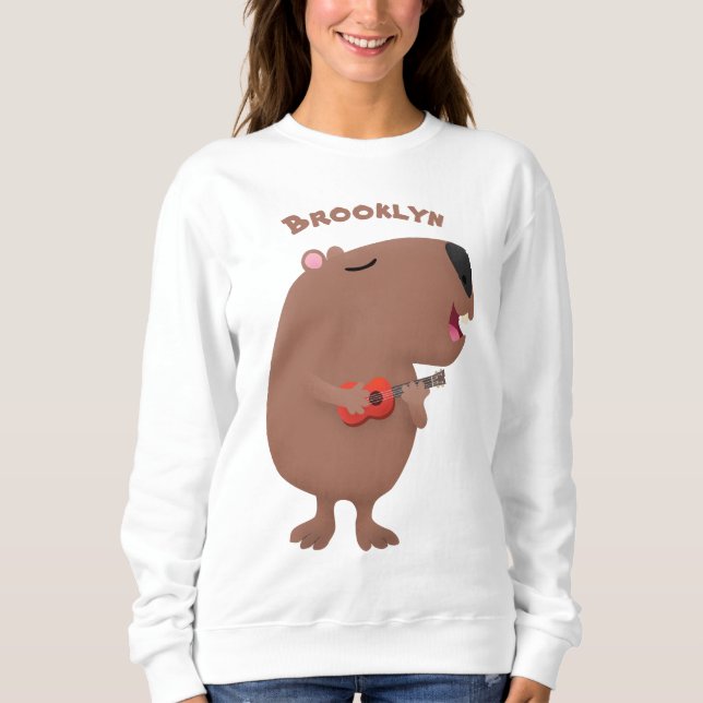 Cute singing capybara ukulele tecknad illustration t shirt (Framsida)