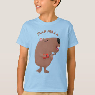 Cute singing capybara ukulele tecknad illustration t shirt