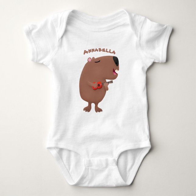 Cute singing capybara ukulele tecknad illustration t shirt (Framsida)