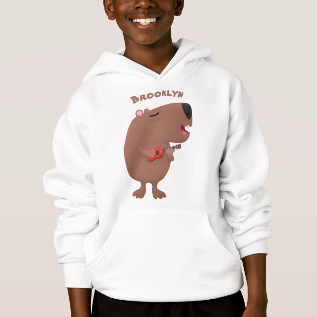 Cute singing capybara ukulele tecknad illustration t shirt (Framsida)