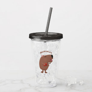 Cute singing capybara ukulele tecknad illustration take away mugg