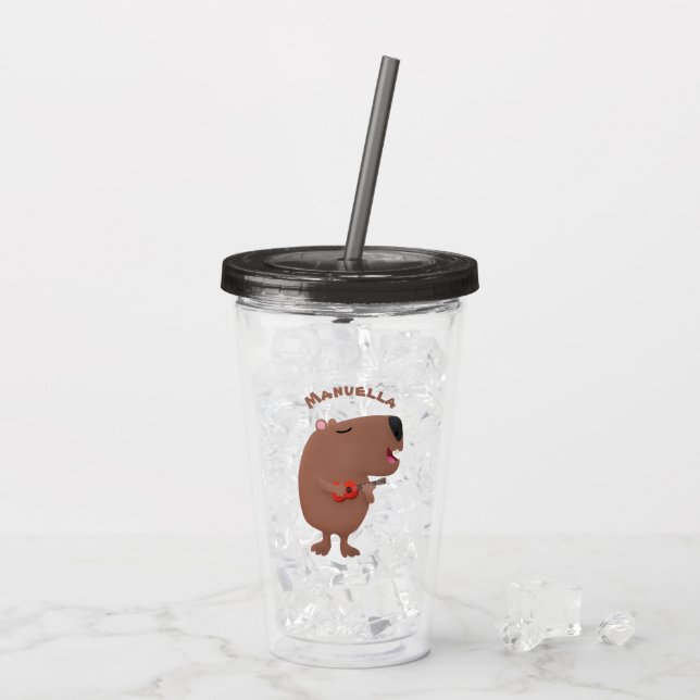 Cute singing capybara ukulele tecknad illustration take away mugg (Baksida Ice)