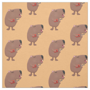 Cute singing capybara ukulele tecknad illustration tyg