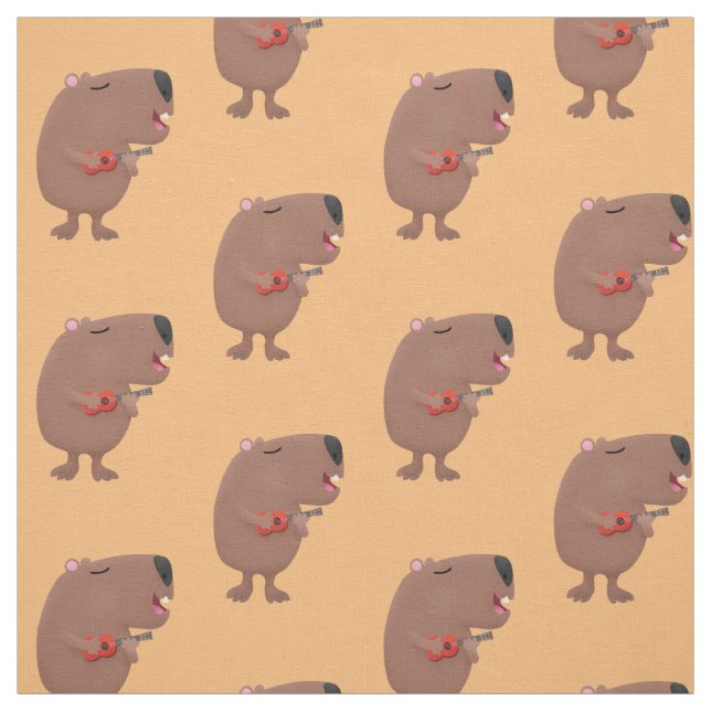 Cute singing capybara ukulele tecknad illustration tyg (Provkarta)