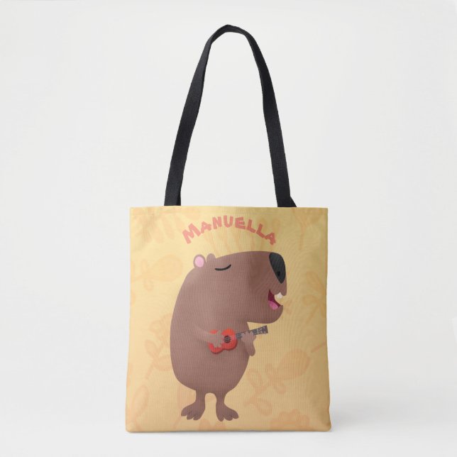 Cute singing capybara ukulele tecknad illustration tygkasse (Framsida)