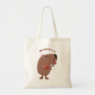 Cute singing capybara ukulele tecknad illustration tygkasse