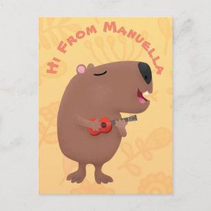 Cute singing capybara ukulele tecknad illustration vykort