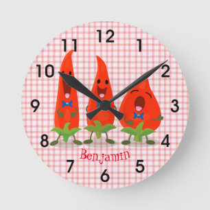 Cute singing chili paprika tecknad illustration rund klocka