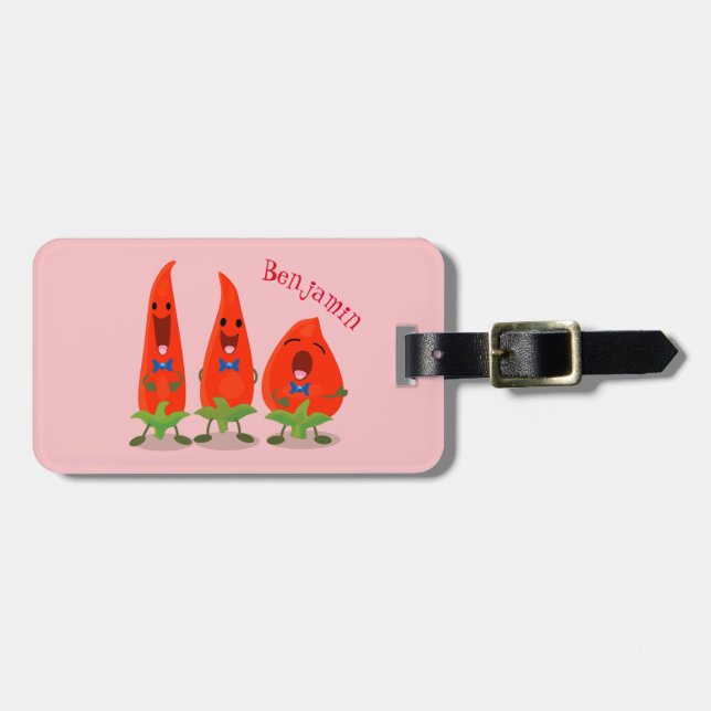 Cute singing chili peppers tecknad illustration bagagebricka (Horisontell Framsida)