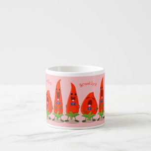 Cute singing chili peppers tecknad illustration espressomugg