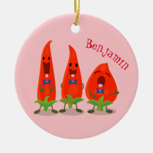 Cute singing chili peppers tecknad illustration julgransprydnad keramik