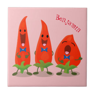 Cute singing chili peppers tecknad illustration kakelplatta
